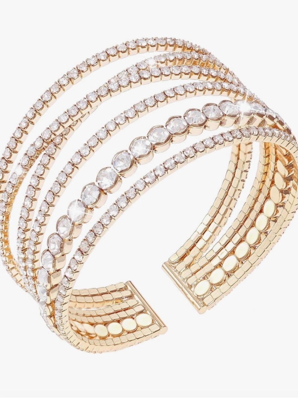 Gold Crystal Multi-Row Cuff Bracelet by